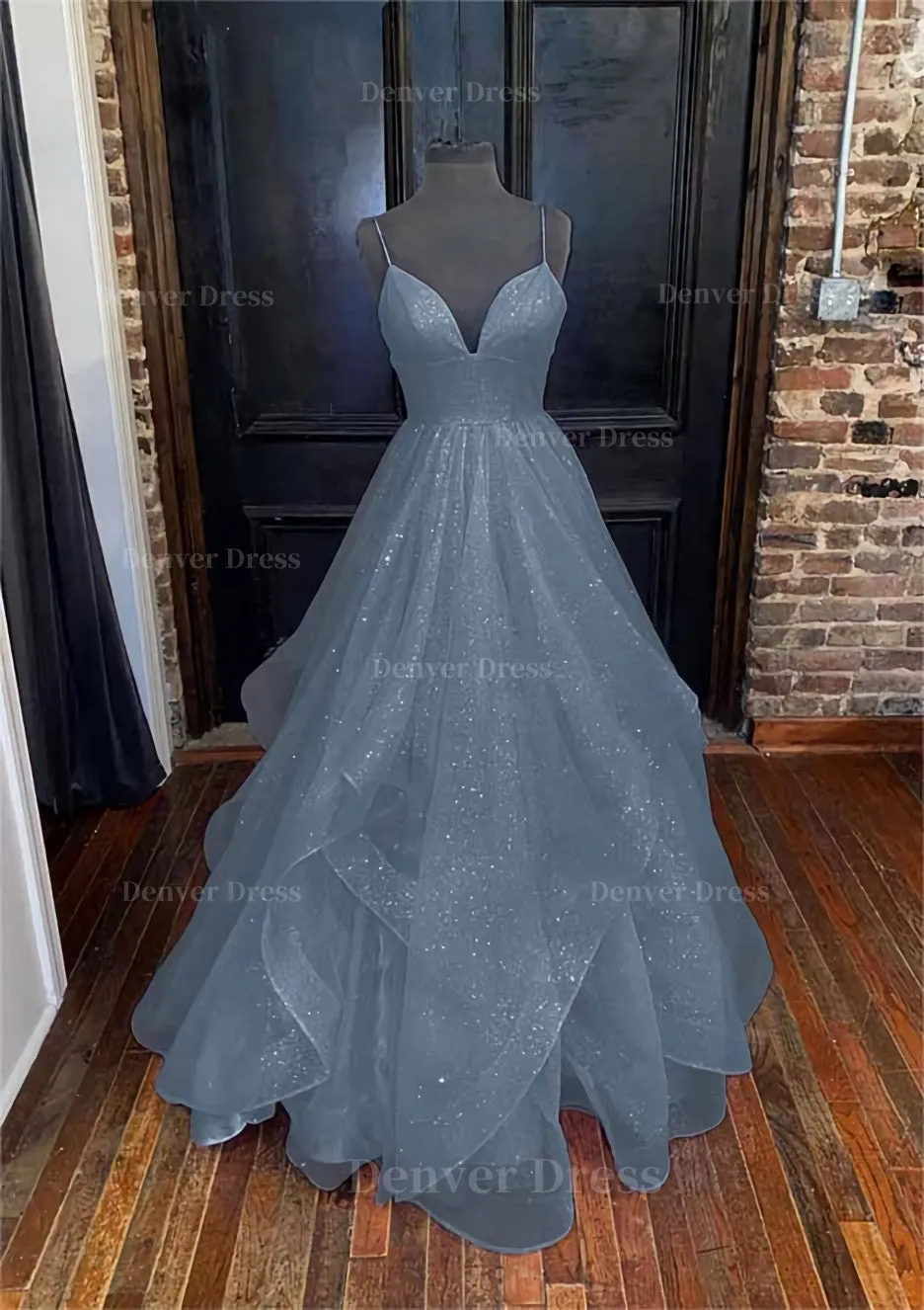 A-line Princess Sweetheart Sleeveless Long/Floor-Length Tulle Sparkling Prom Dress