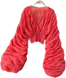 Bell Sleeve Tops for Women 70s Tops Dressy Tops for Evening Wear Tulle Blouses for Women Flare Balloon Sleeve