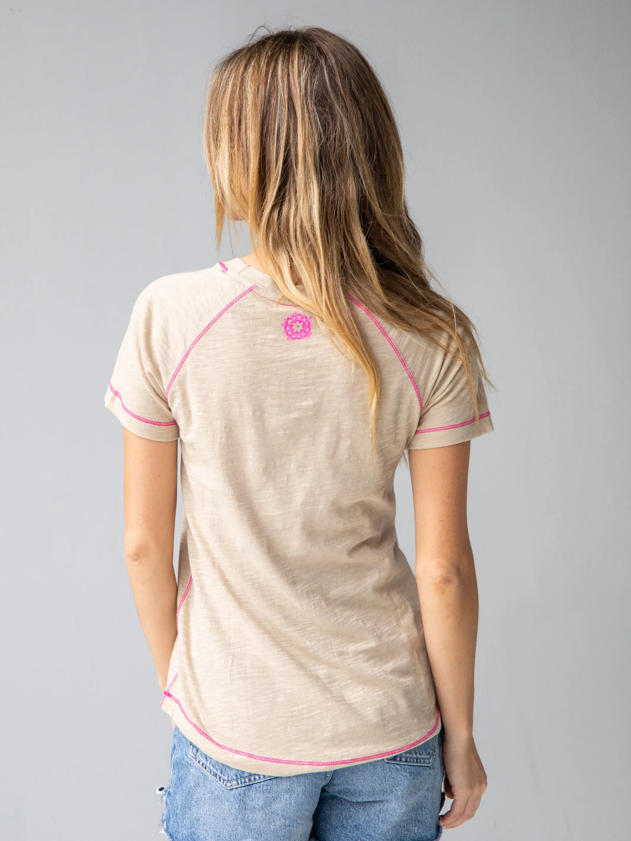 Boho Cotton Tee Shirt - Cream Folk Flower