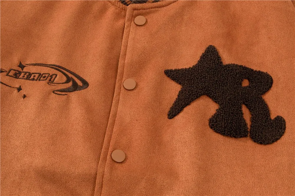 Bonsir Patch Letters Embroidery Baseball Uniform Jacket  Mens Hip Hop Loose Casual Punk Couple Jacket Top Men
