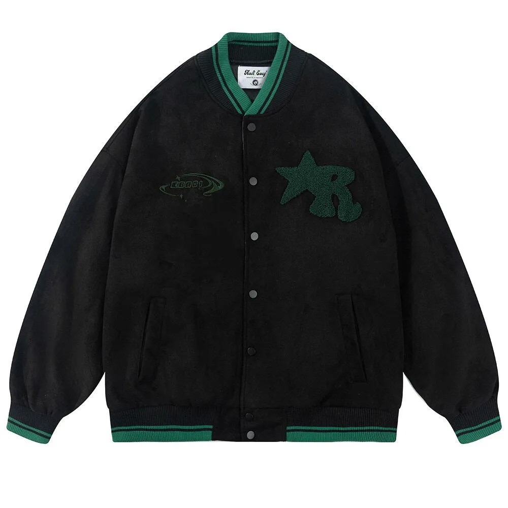 Bonsir Patch Letters Embroidery Baseball Uniform Jacket  Mens Hip Hop Loose Casual Punk Couple Jacket Top Men