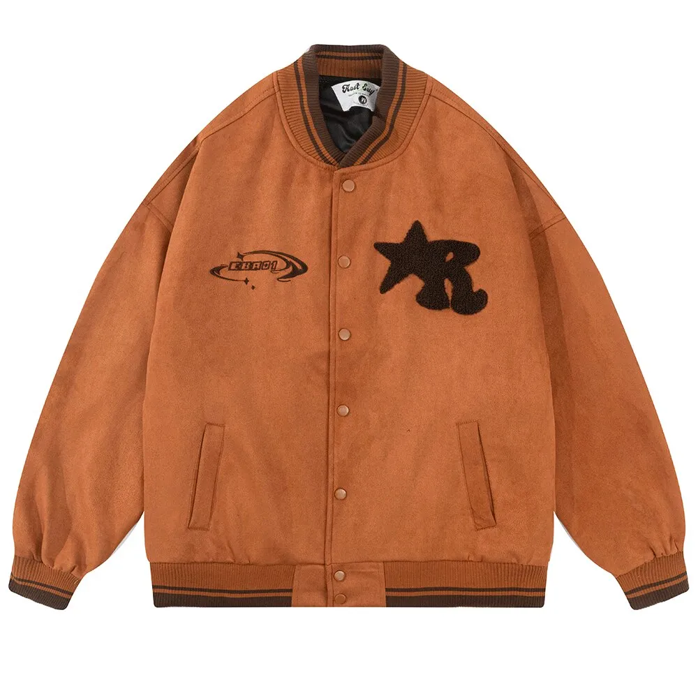 Bonsir Patch Letters Embroidery Baseball Uniform Jacket  Mens Hip Hop Loose Casual Punk Couple Jacket Top Men