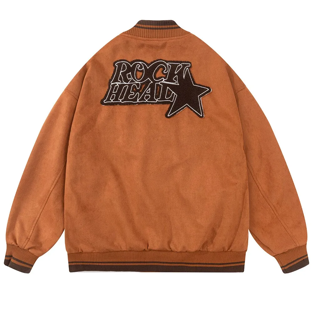 Bonsir Patch Letters Embroidery Baseball Uniform Jacket  Mens Hip Hop Loose Casual Punk Couple Jacket Top Men