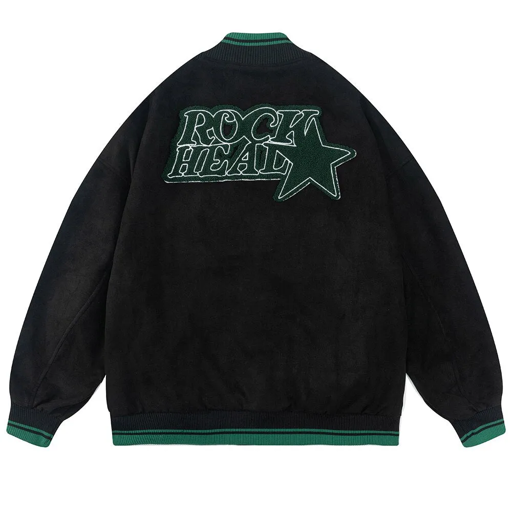 Bonsir Patch Letters Embroidery Baseball Uniform Jacket  Mens Hip Hop Loose Casual Punk Couple Jacket Top Men