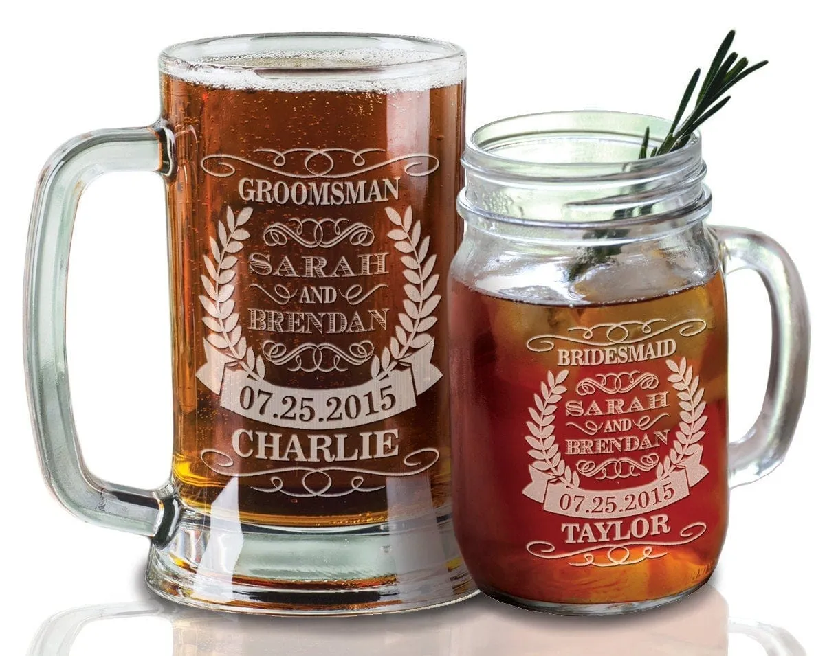 Bridesmaid Gifts Groomsmen Gift 16Oz Beer Mugs or Mason Jar Mug Wedding Gifts for Parents Title Name Personalized Presents Bulk Discount