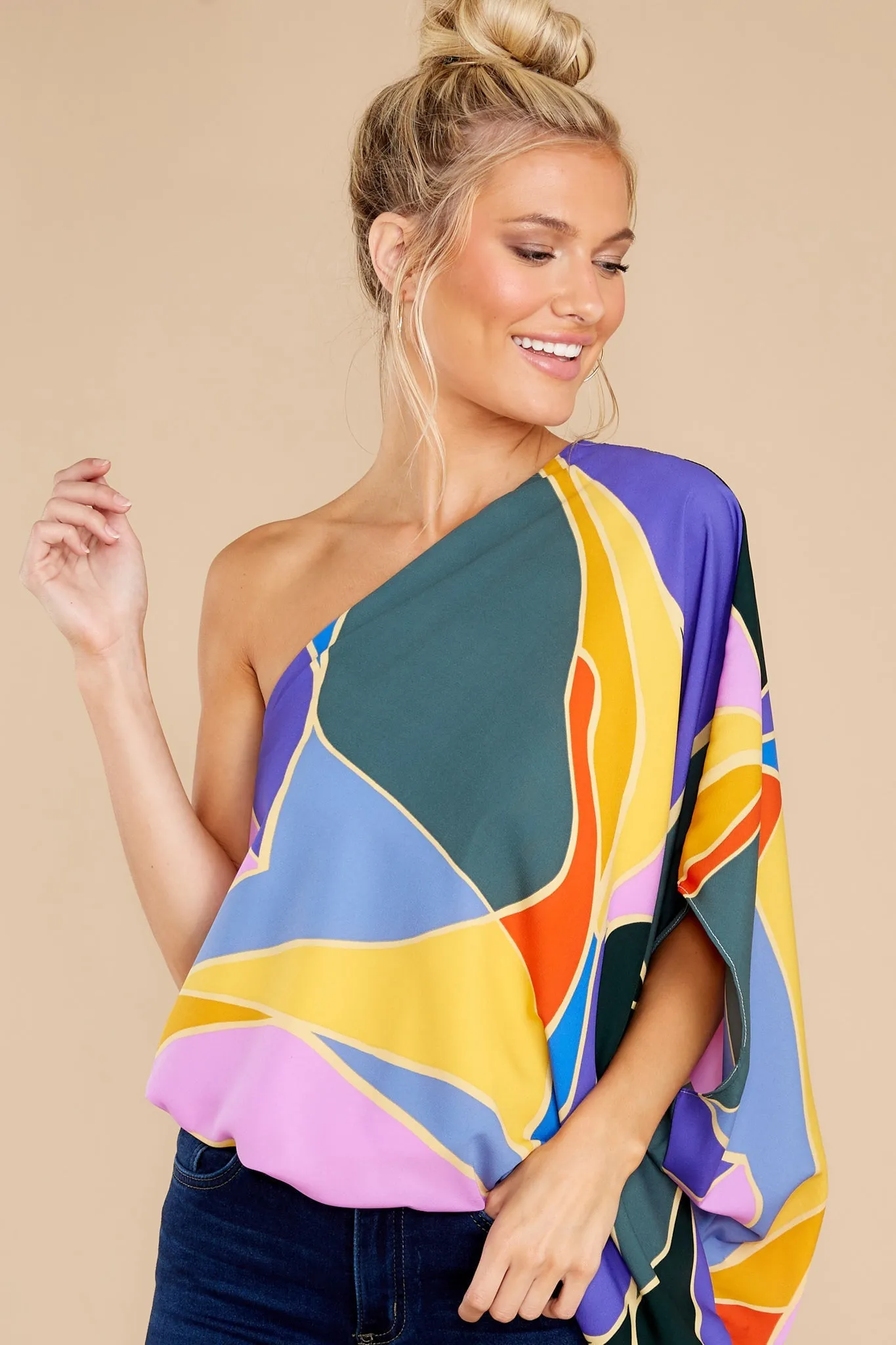 Bringing The Drama Teal Multi Print Top