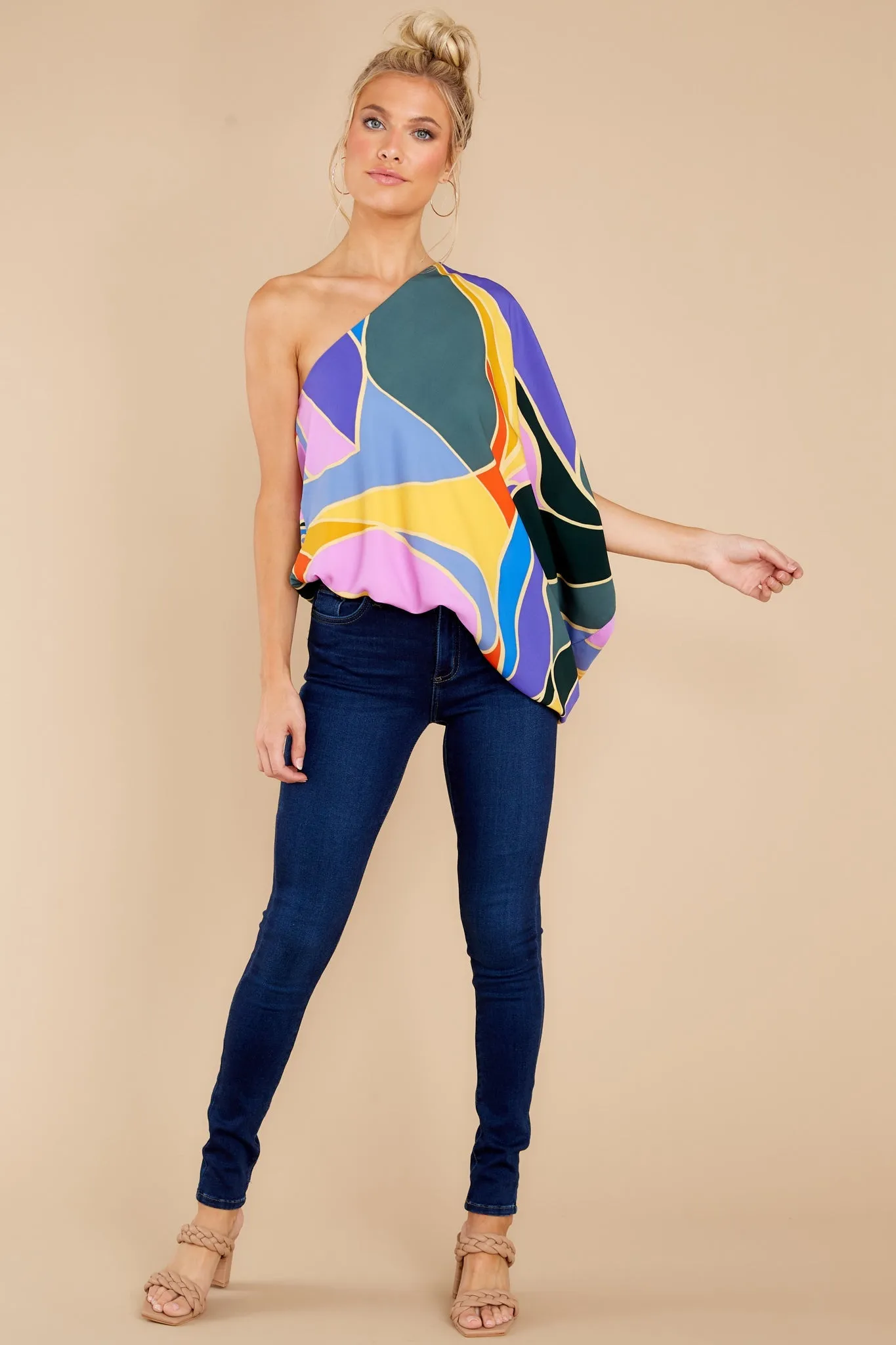 Bringing The Drama Teal Multi Print Top