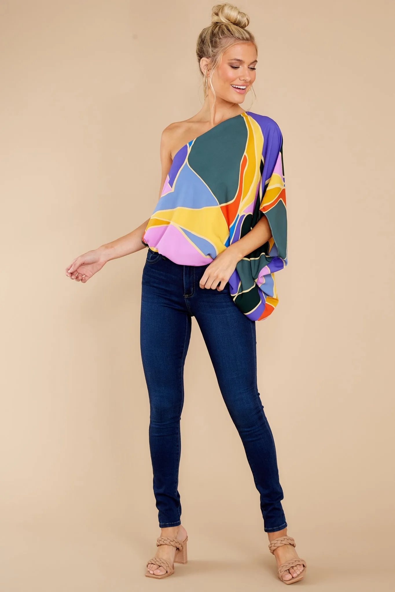 Bringing The Drama Teal Multi Print Top