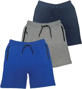 BROOKLYN VERTICAL Mens 3 Pack Fleece Cotton Active Jogger Shorts with Zipper Pockets and Drawstring | Size S-2XL