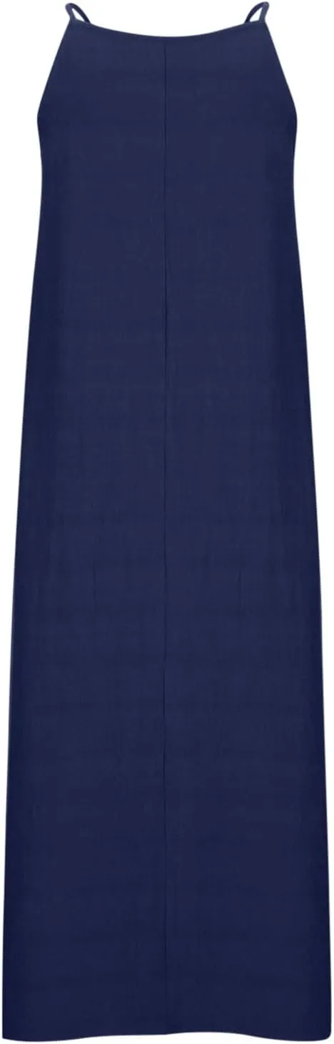 Cotton Linen Sundress for Women Summer Sleeveless Casual Loose Maxi Dress Lightweight Side Slit Cami Dresses