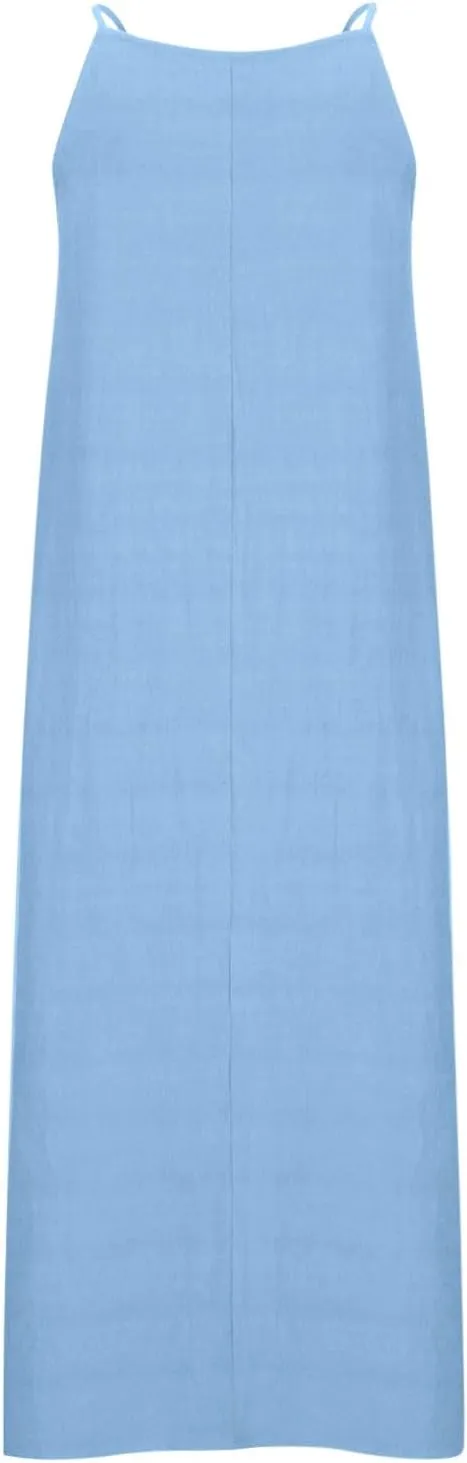 Cotton Linen Sundress for Women Summer Sleeveless Casual Loose Maxi Dress Lightweight Side Slit Cami Dresses