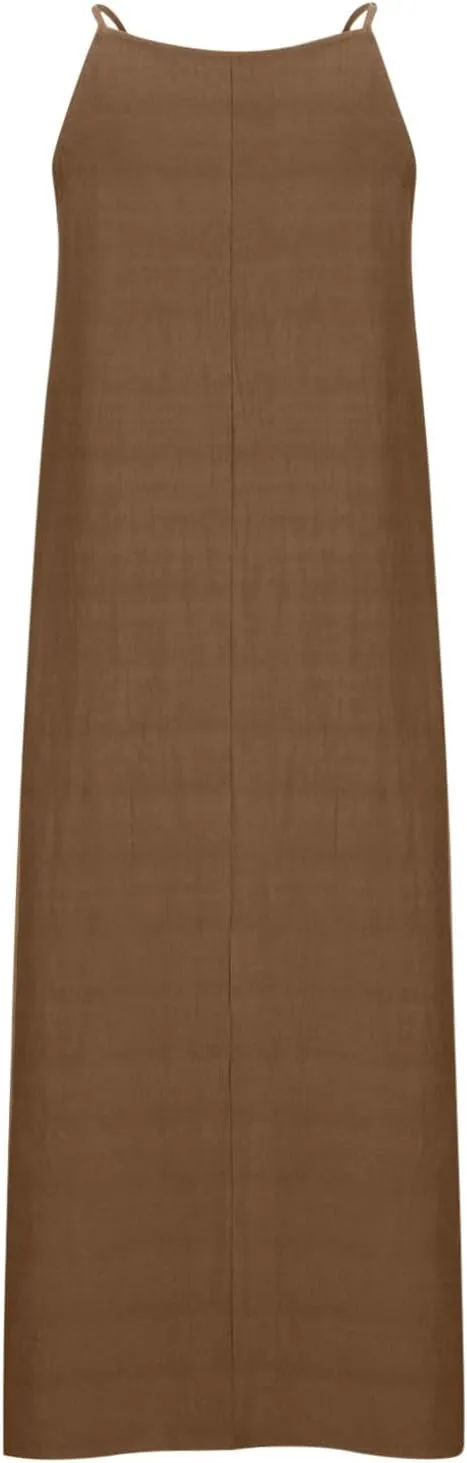 Cotton Linen Sundress for Women Summer Sleeveless Casual Loose Maxi Dress Lightweight Side Slit Cami Dresses