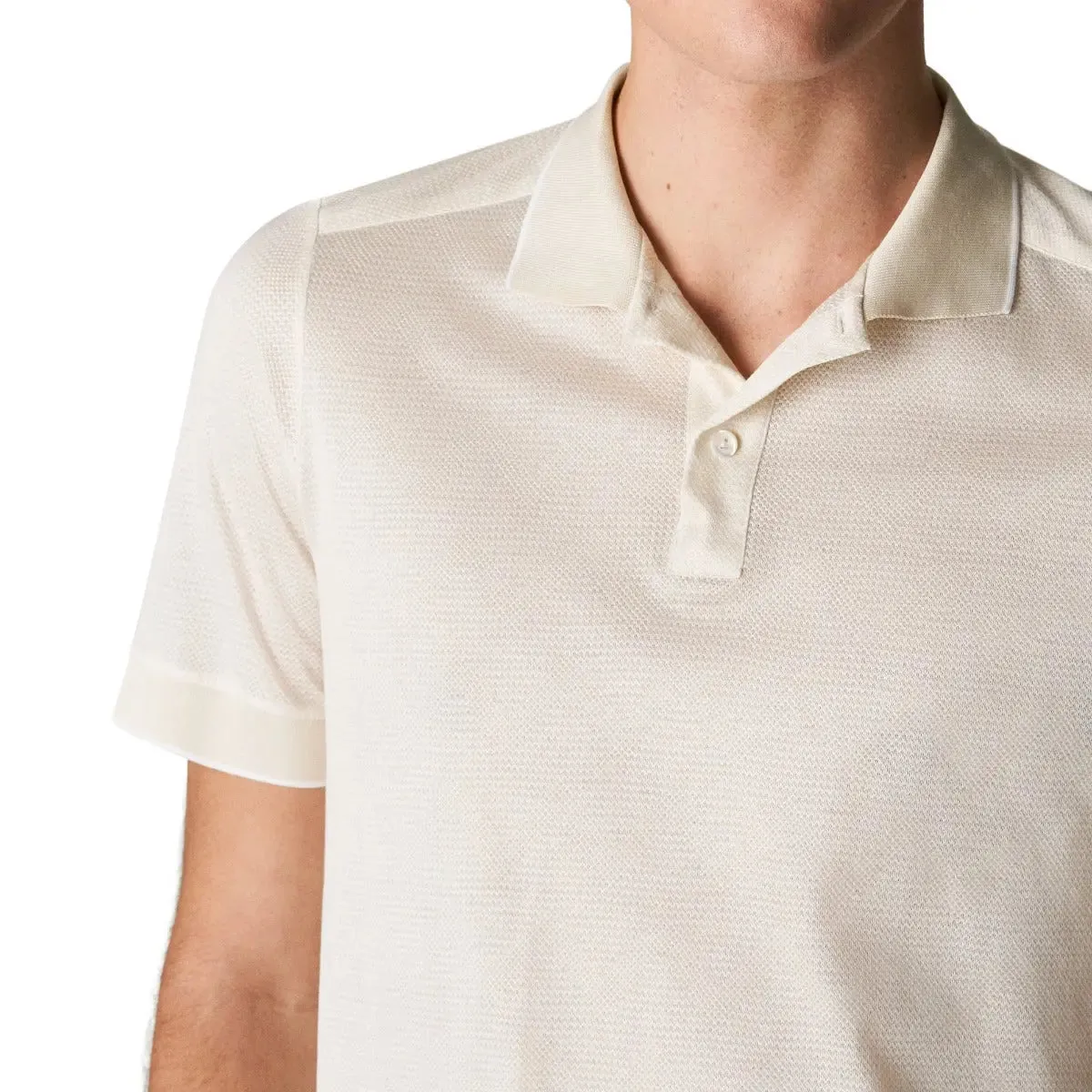 Cream Jacquard Filo di Scozia Polo Shirt