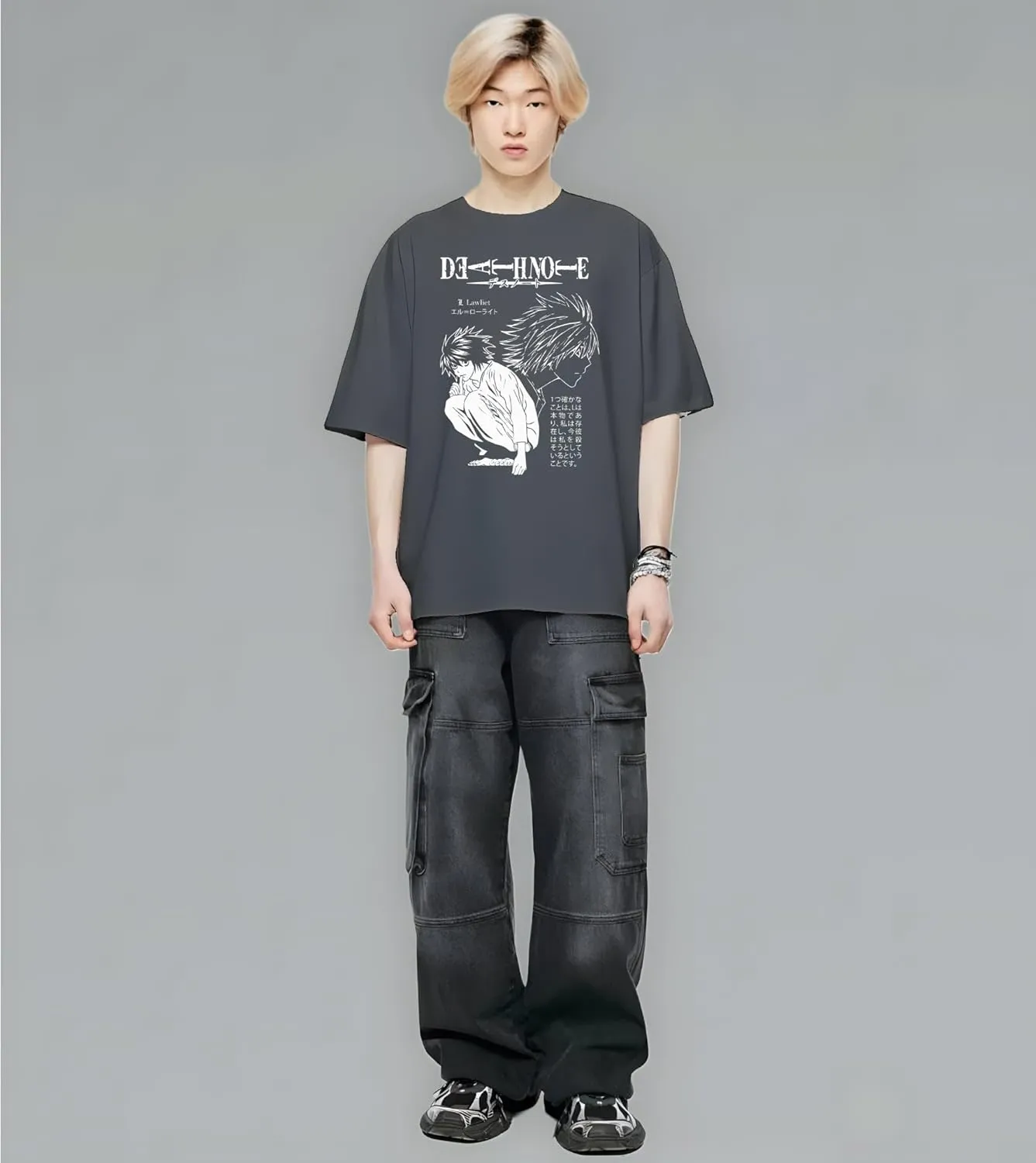 Death Note Character Panels, Light and Ryuk T-Shirt, Unisex Vintage Y2K Oversized Anime Graphic T-Shirt, Retro Aesthetic