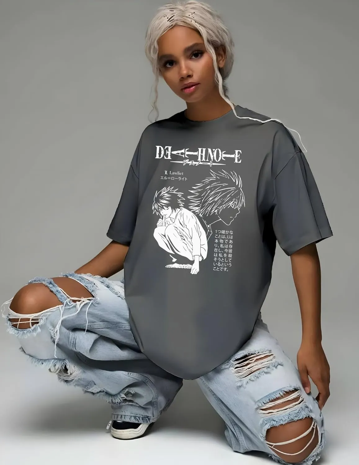 Death Note Character Panels, Light and Ryuk T-Shirt, Unisex Vintage Y2K Oversized Anime Graphic T-Shirt, Retro Aesthetic