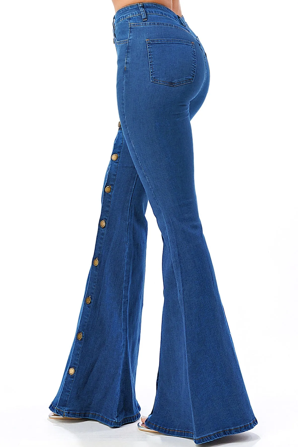 Exposed Buttons High Rise Flares