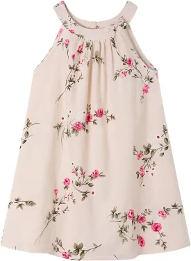 HILEELANG Little Girls Cotton Dress Sleeveless Casual Summer Sundress Flower Printed Jumper Skirt