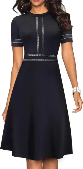 HOMEYEE Women's Chic Crew Neck 3/4 Sleeve Party Homecoming Aline Dress A135