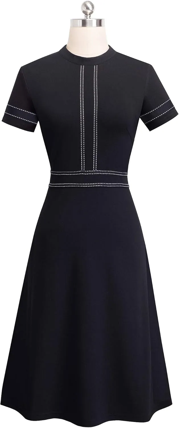 HOMEYEE Women's Chic Crew Neck 3/4 Sleeve Party Homecoming Aline Dress A135