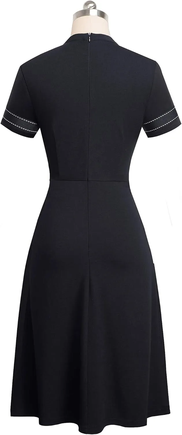 HOMEYEE Women's Chic Crew Neck 3/4 Sleeve Party Homecoming Aline Dress A135