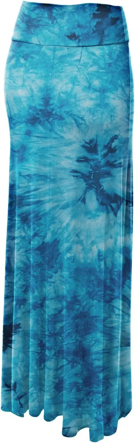Lock and Love Women's Casual High Waist Solid/Tie Dye Fold Over Flowy Long Maxi Skirt