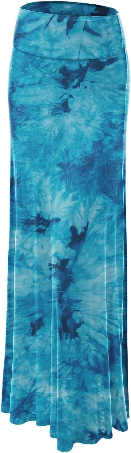 Lock and Love Women's Casual High Waist Solid/Tie Dye Fold Over Flowy Long Maxi Skirt
