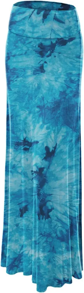 Lock and Love Women's Casual High Waist Solid/Tie Dye Fold Over Flowy Long Maxi Skirt