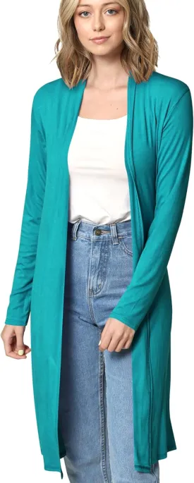 Made By Johnny Women's Solid Long Sleeve Open Front Drape Long Cardigan Duster - Comfortable & Stylish Outerwear