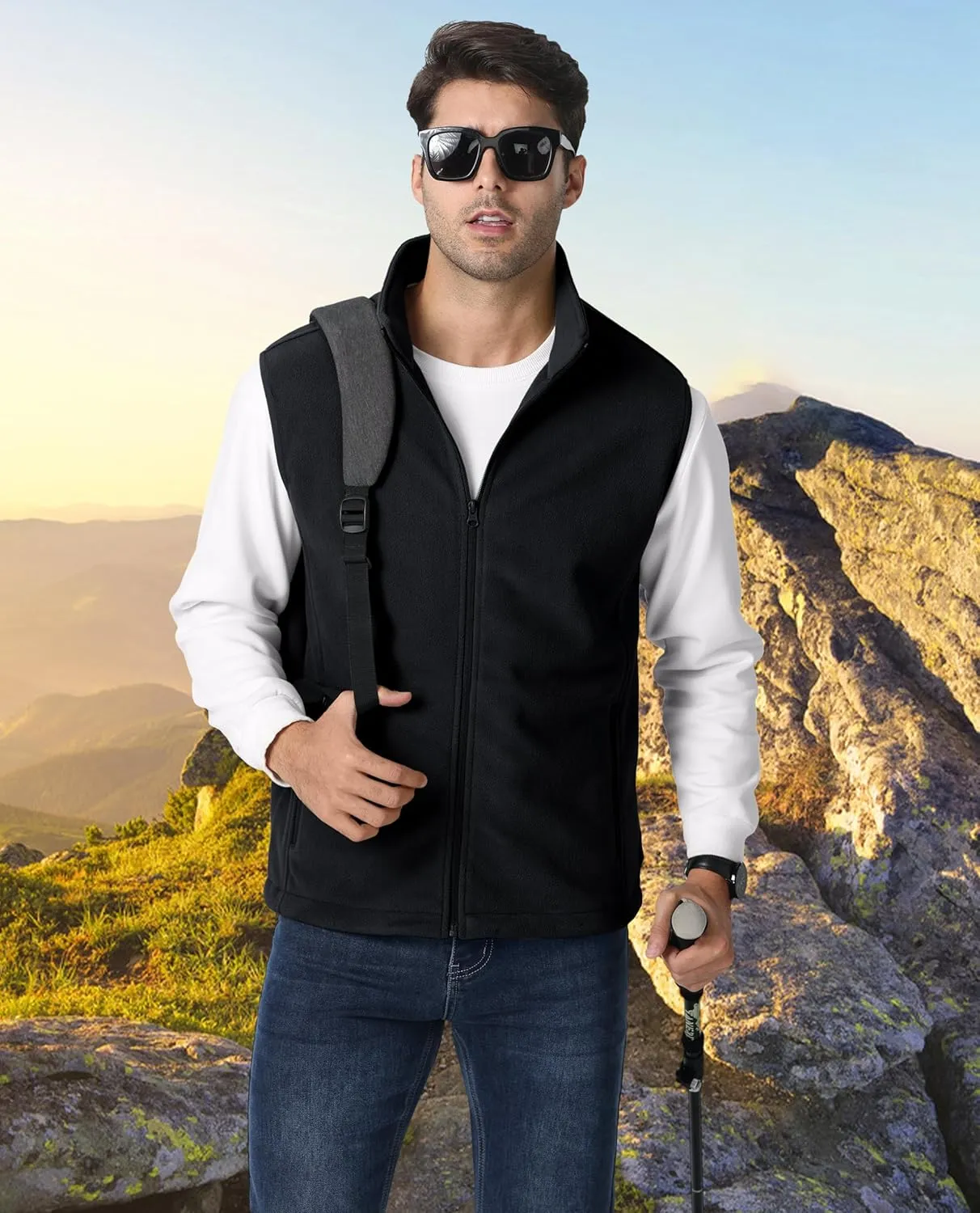 MAGCOMSEN Men's Fleece Vests Zip Up Sleeveless Vest with Pockets Winter Warm Outerwear Jacket for Hiking Outdoor Golf