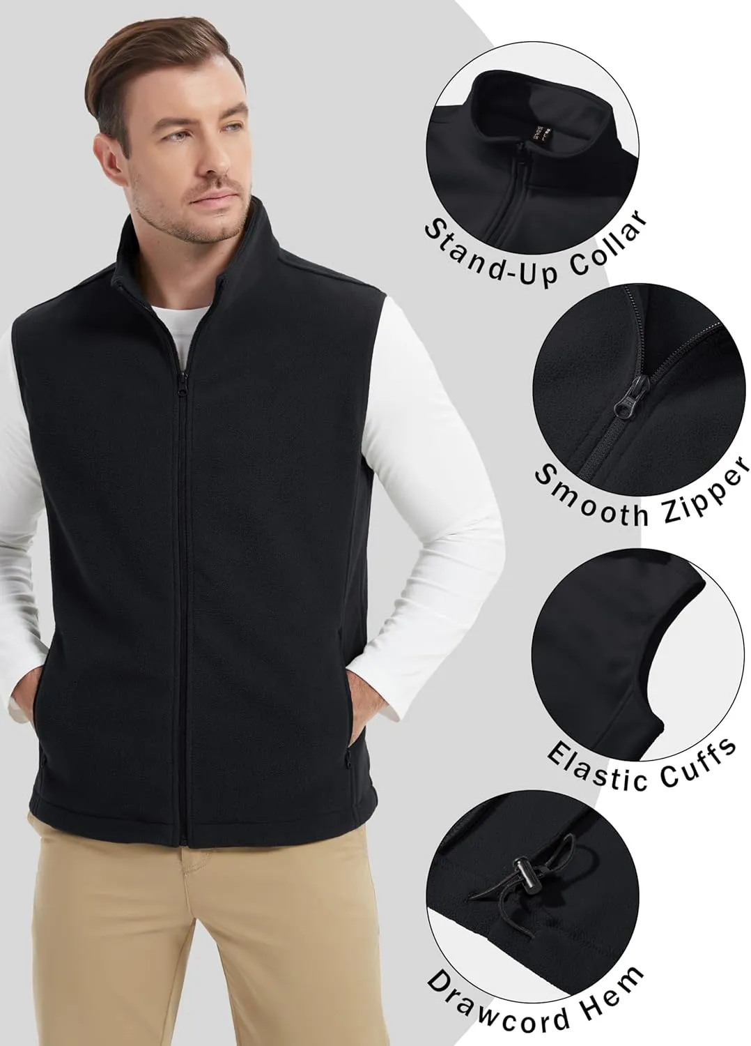 MAGCOMSEN Men's Fleece Vests Zip Up Sleeveless Vest with Pockets Winter Warm Outerwear Jacket for Hiking Outdoor Golf