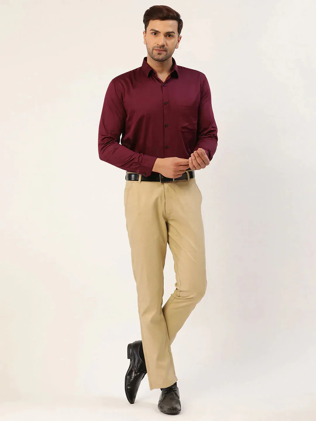 Men'S Beige Checked Formal Trousers