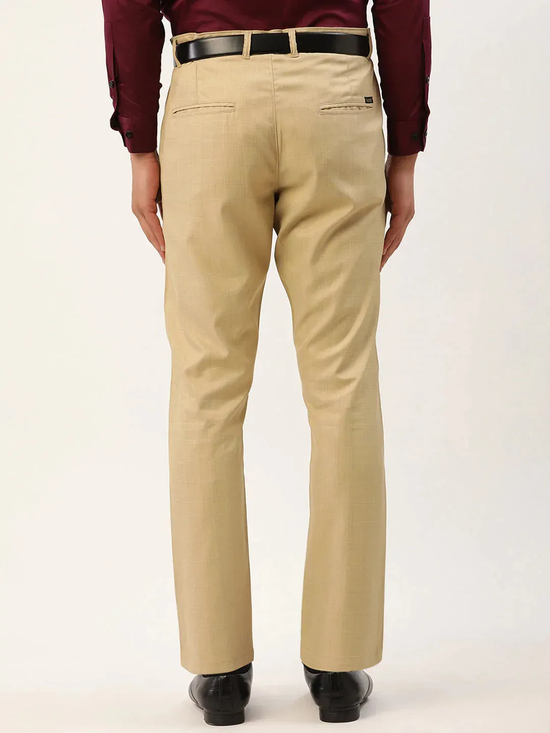 Men'S Beige Checked Formal Trousers