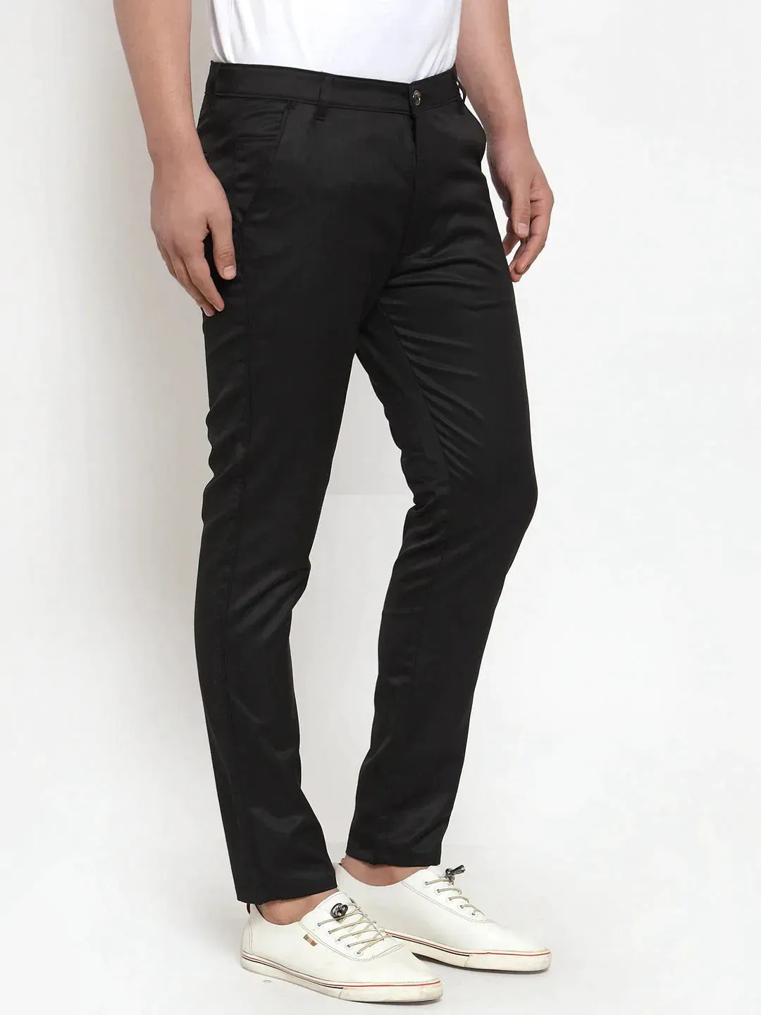 Men'S Black Solid Formal Trousers