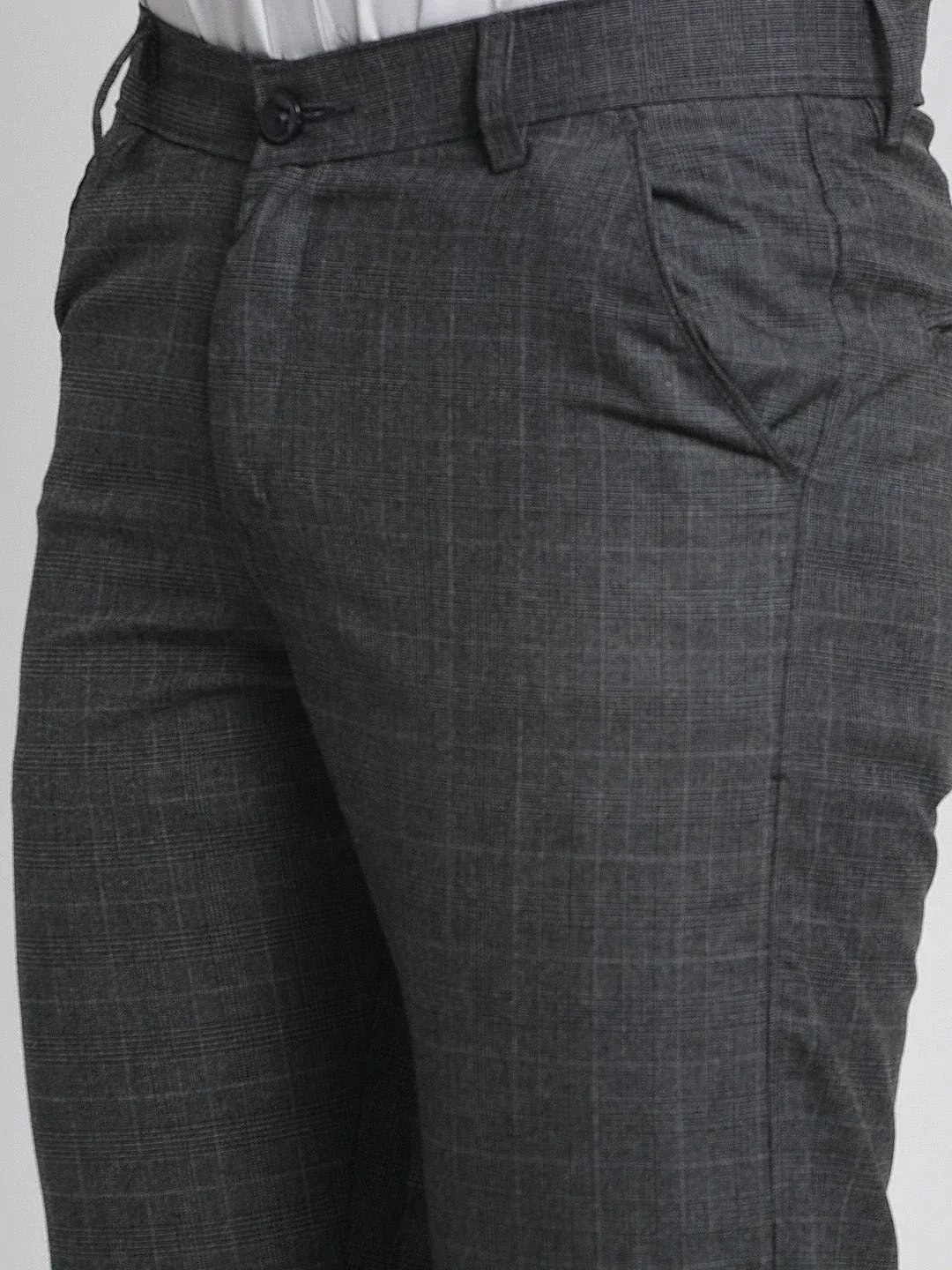 Men'S Charcoal Checked Formal Trousers