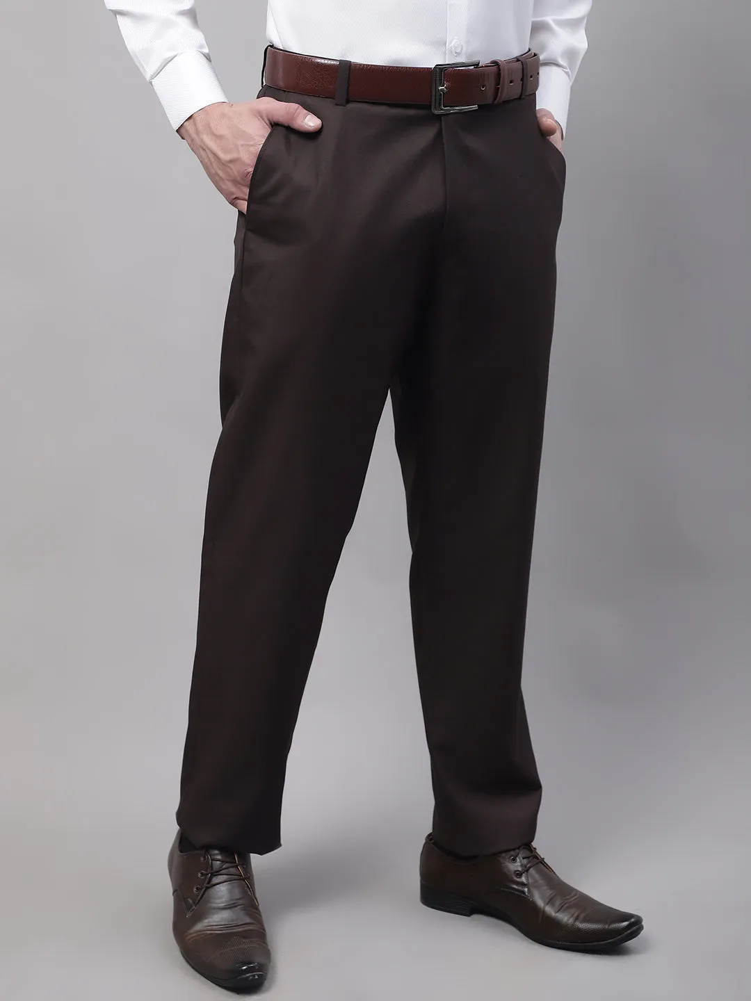 Men'S Coffee Tapered Fit Formal Trousers