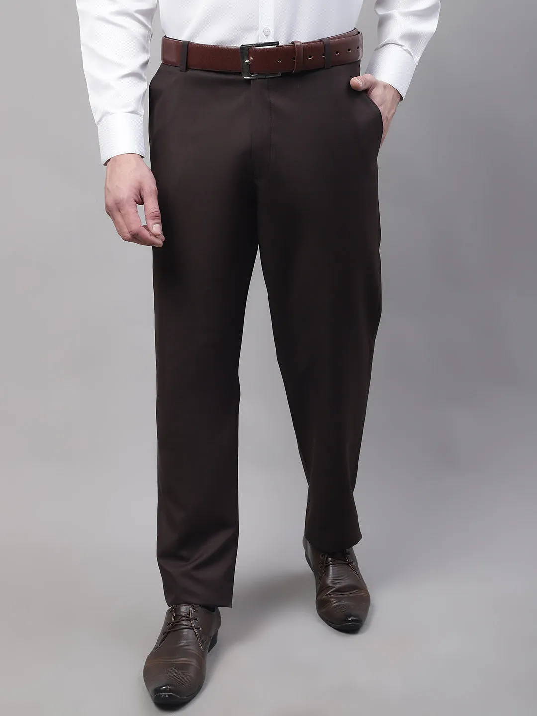 Men'S Coffee Tapered Fit Formal Trousers