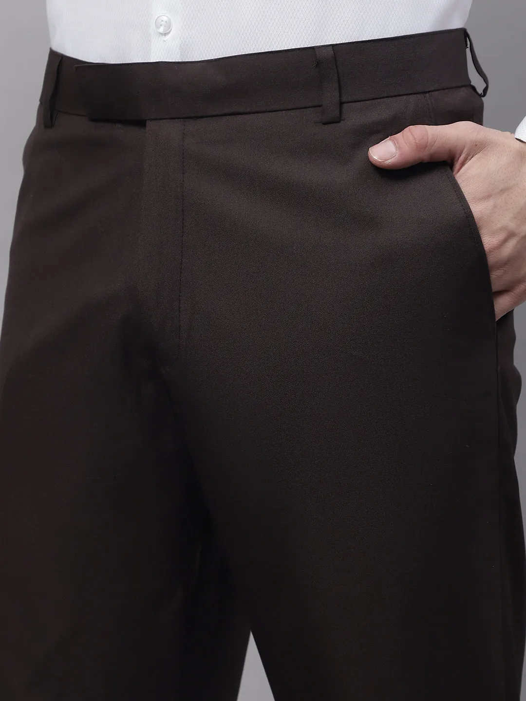 Men'S Coffee Tapered Fit Formal Trousers