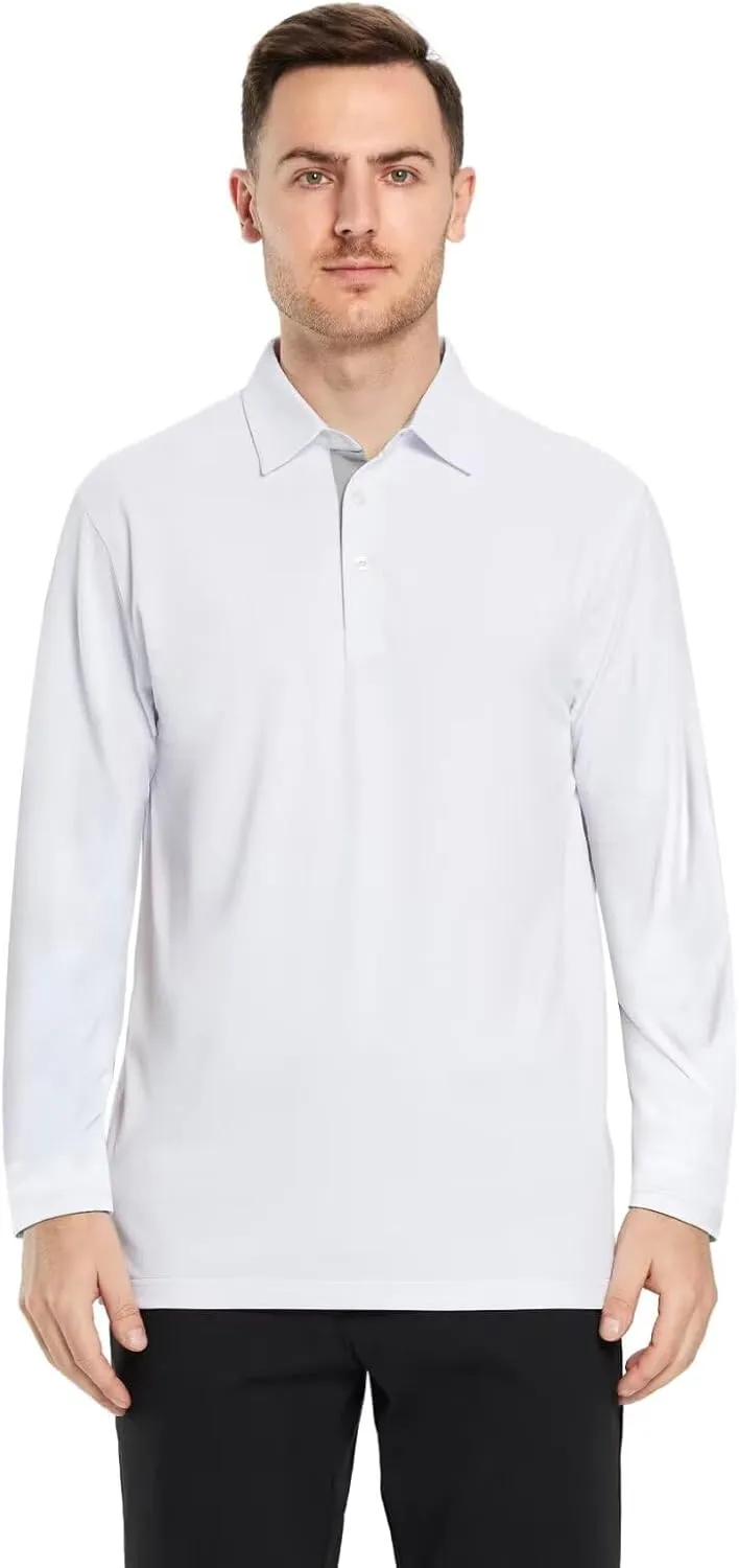 Mens Golf Shirt Short and Long Sleeve Moisture Wicking Dry Fit Performance Solid Casual Pique Golf Polo Shirts for Men