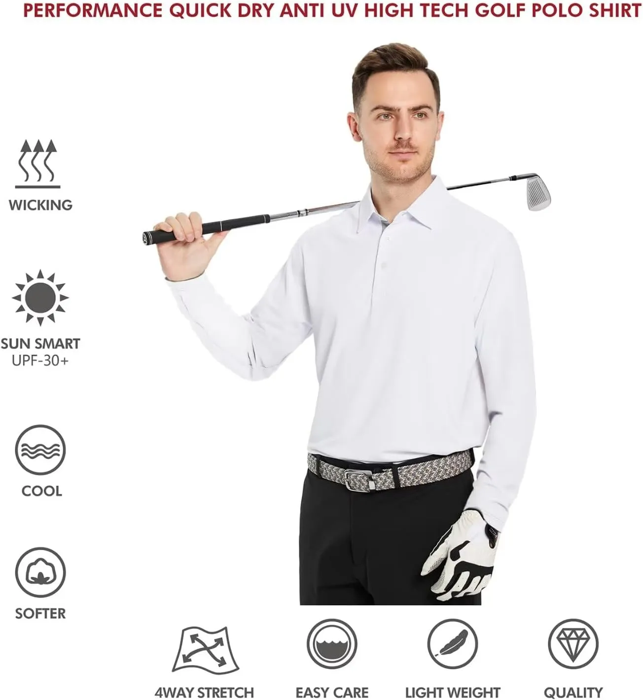 Mens Golf Shirt Short and Long Sleeve Moisture Wicking Dry Fit Performance Solid Casual Pique Golf Polo Shirts for Men