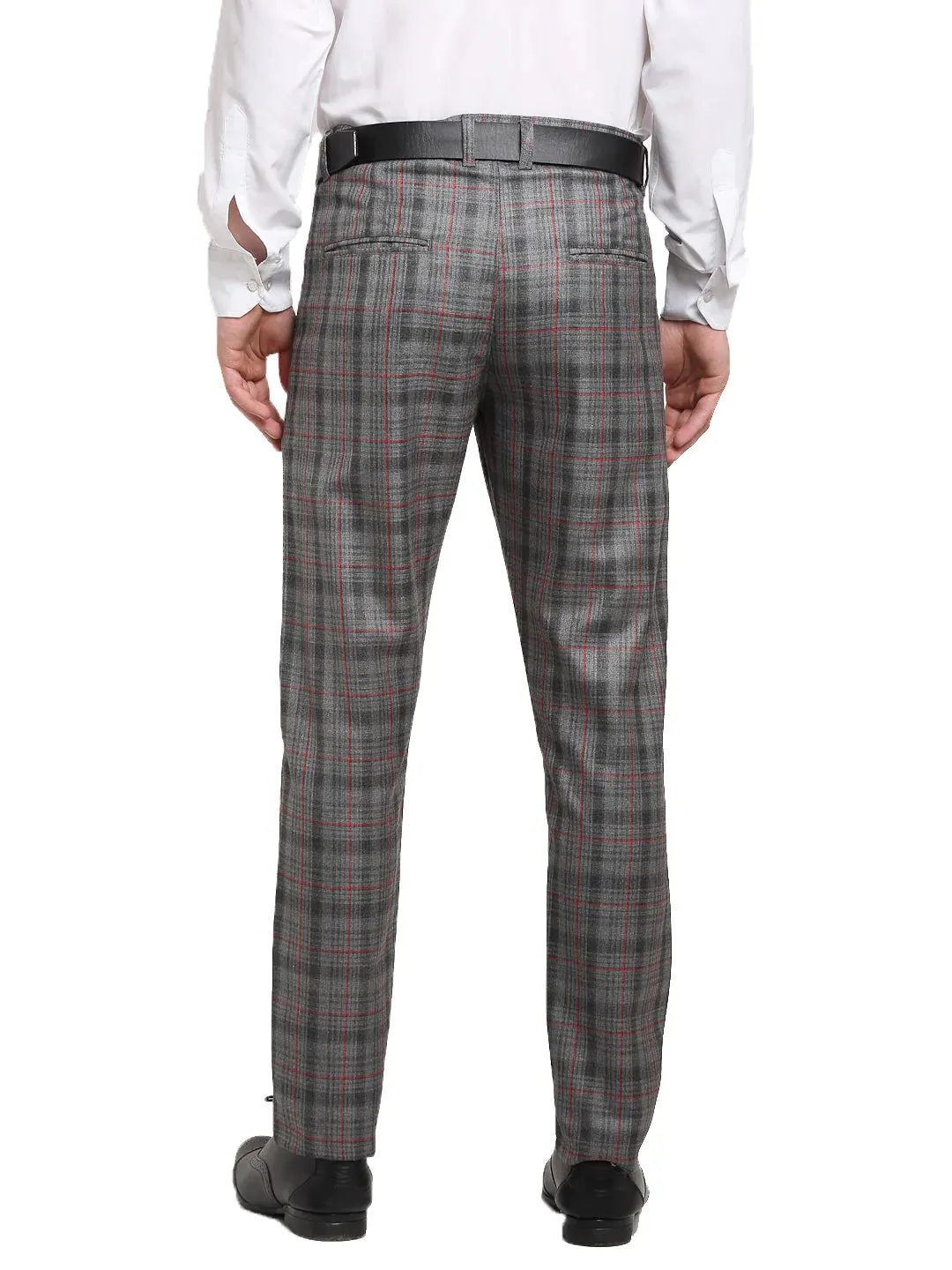 Men'S Grey Cotton Checked Formal Trousers