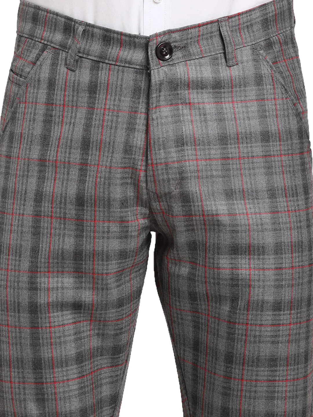 Men'S Grey Cotton Checked Formal Trousers