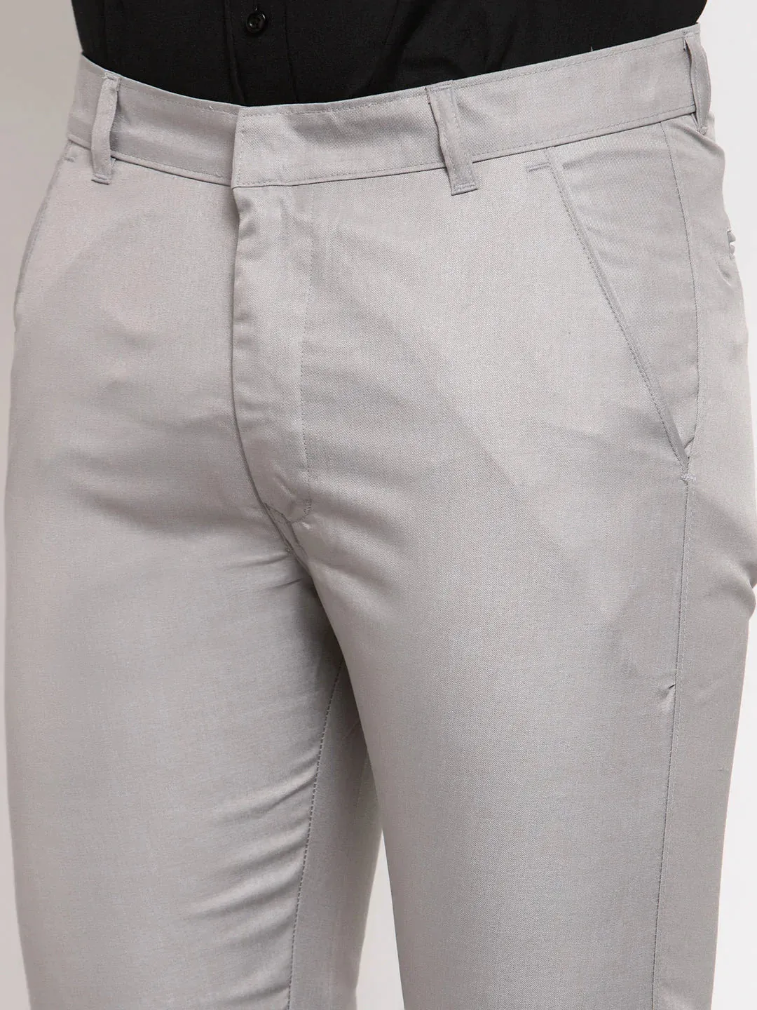 Men'S Grey Cotton Solid Formal Trousers