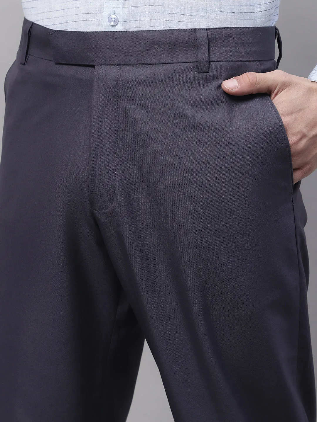 Men'S Grey Tapered Fit Formal Trousers