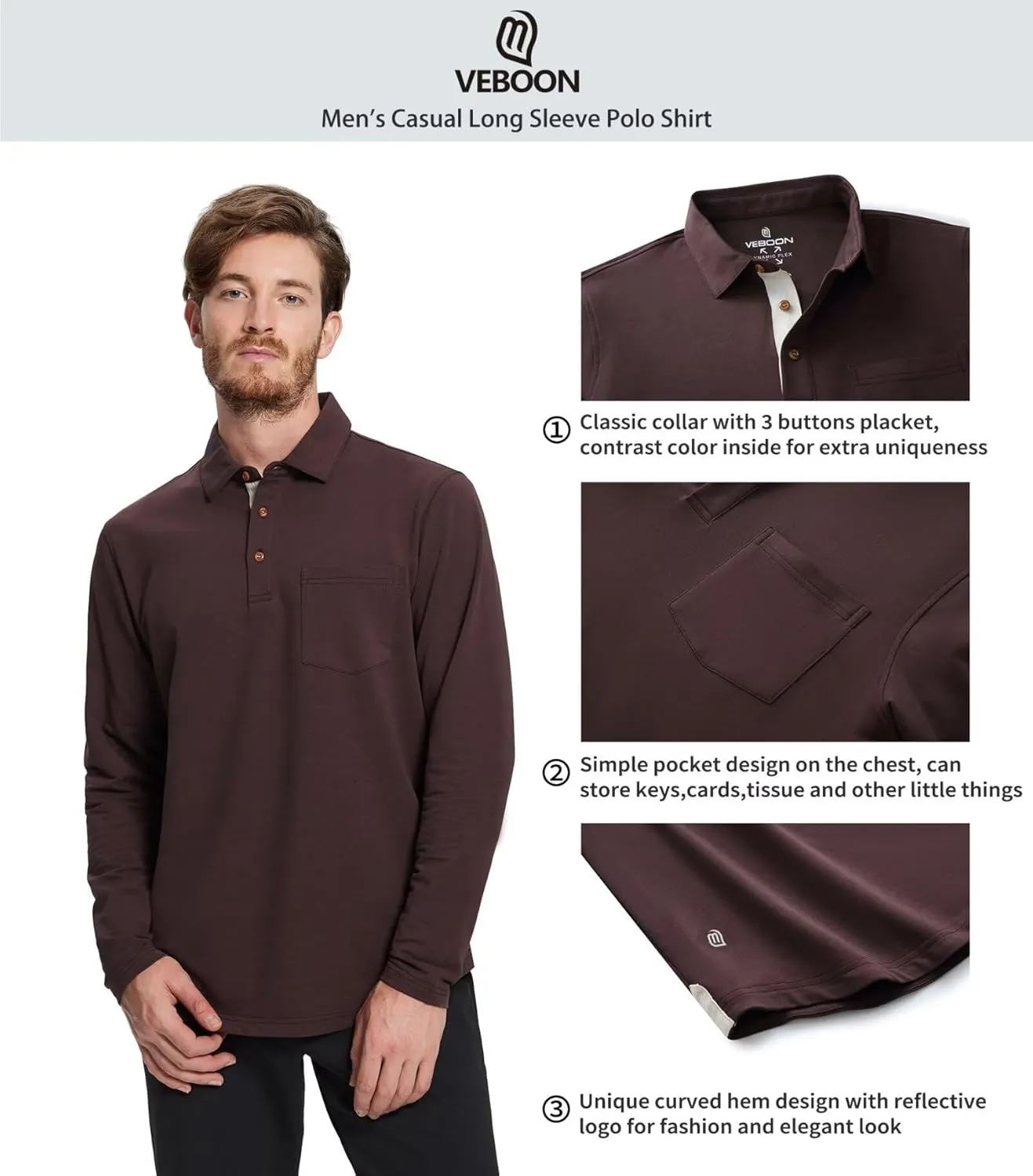 Mens Long and Short Sleeve Polo Shirts Pocket Casual Solid Cotton Blend Drop Cut Collared Polo Shirts for Men