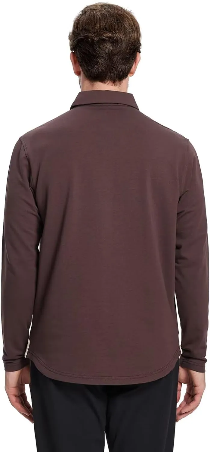 Mens Long and Short Sleeve Polo Shirts Pocket Casual Solid Cotton Blend Drop Cut Collared Polo Shirts for Men