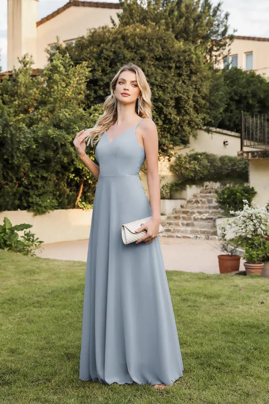 Modest Aline Chiffon Formal Dress Sleveless V-Neck Simple Long Evening Dress