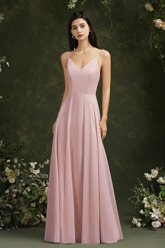 Modest Aline Chiffon Formal Dress Sleveless V-Neck Simple Long Evening Dress