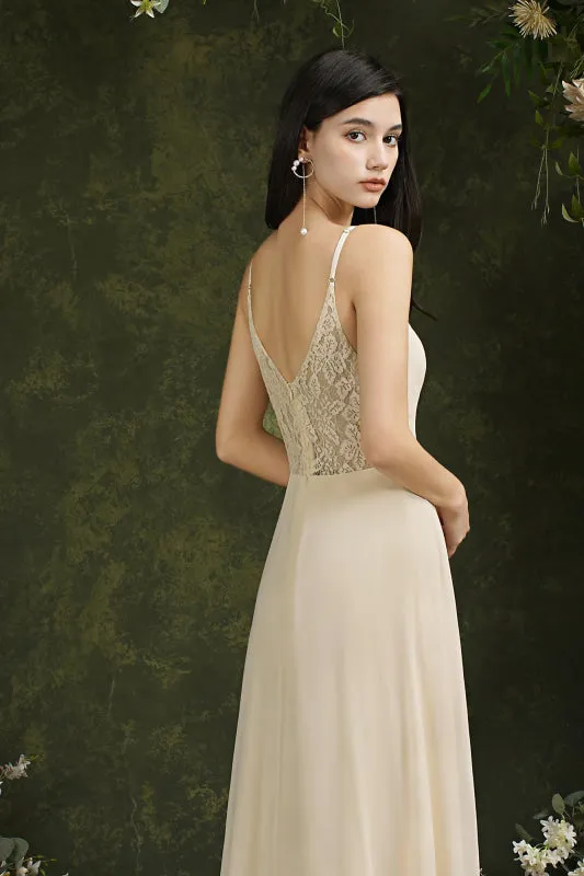Modest Aline Chiffon Formal Dress Sleveless V-Neck Simple Long Evening Dress