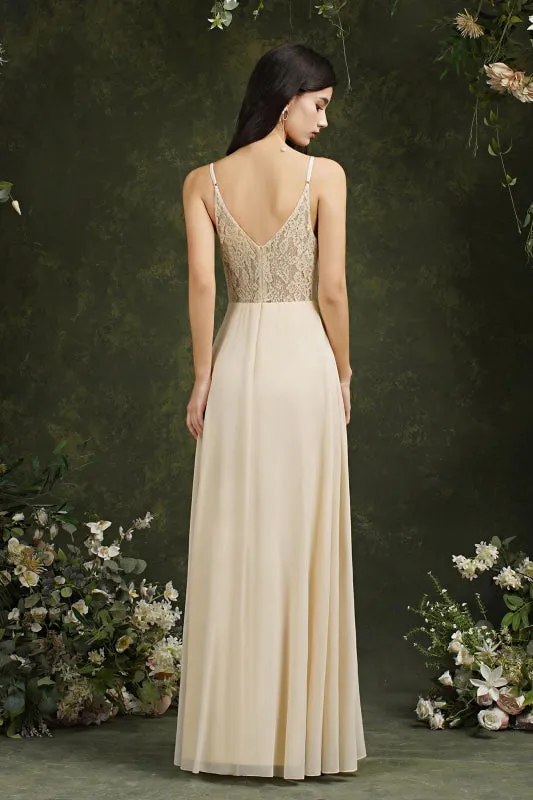 Modest Aline Chiffon Formal Dress Sleveless V-Neck Simple Long Evening Dress