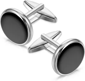 Ouligay Black Cufflinks for Men, Metal Men's Cuff Links, Tuxedo Cufflinks, Classic Groomsmen Cufflinks Wedding Cuff Links for Father Husband Boyfriend Business Anniversary Birthday